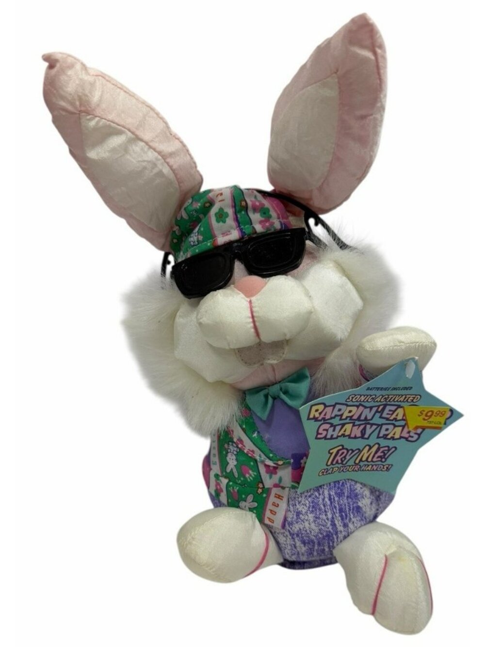 NOS Vintage 1990s Sonic Activated Rappin Easter Shaky Pals Bunny Rabbit Plush